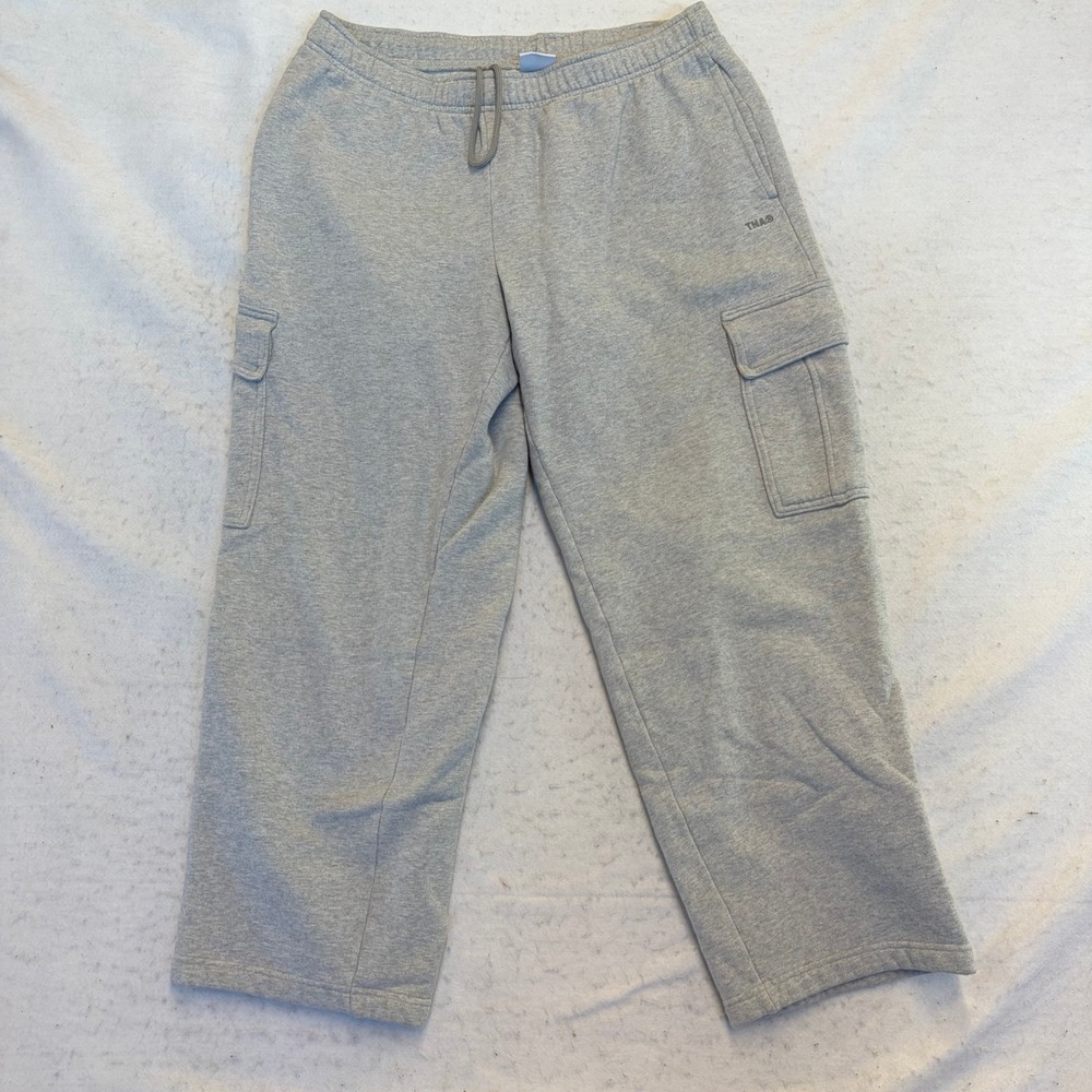 TNA Sweatfleece Mega Cargo Sweatpants Womens Large Heather Grey Wide Leg